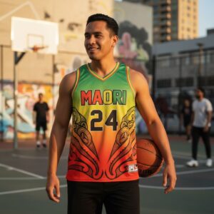 Rasta Basketball Singlet – Wild Whaea – Contemporary Maori Art and